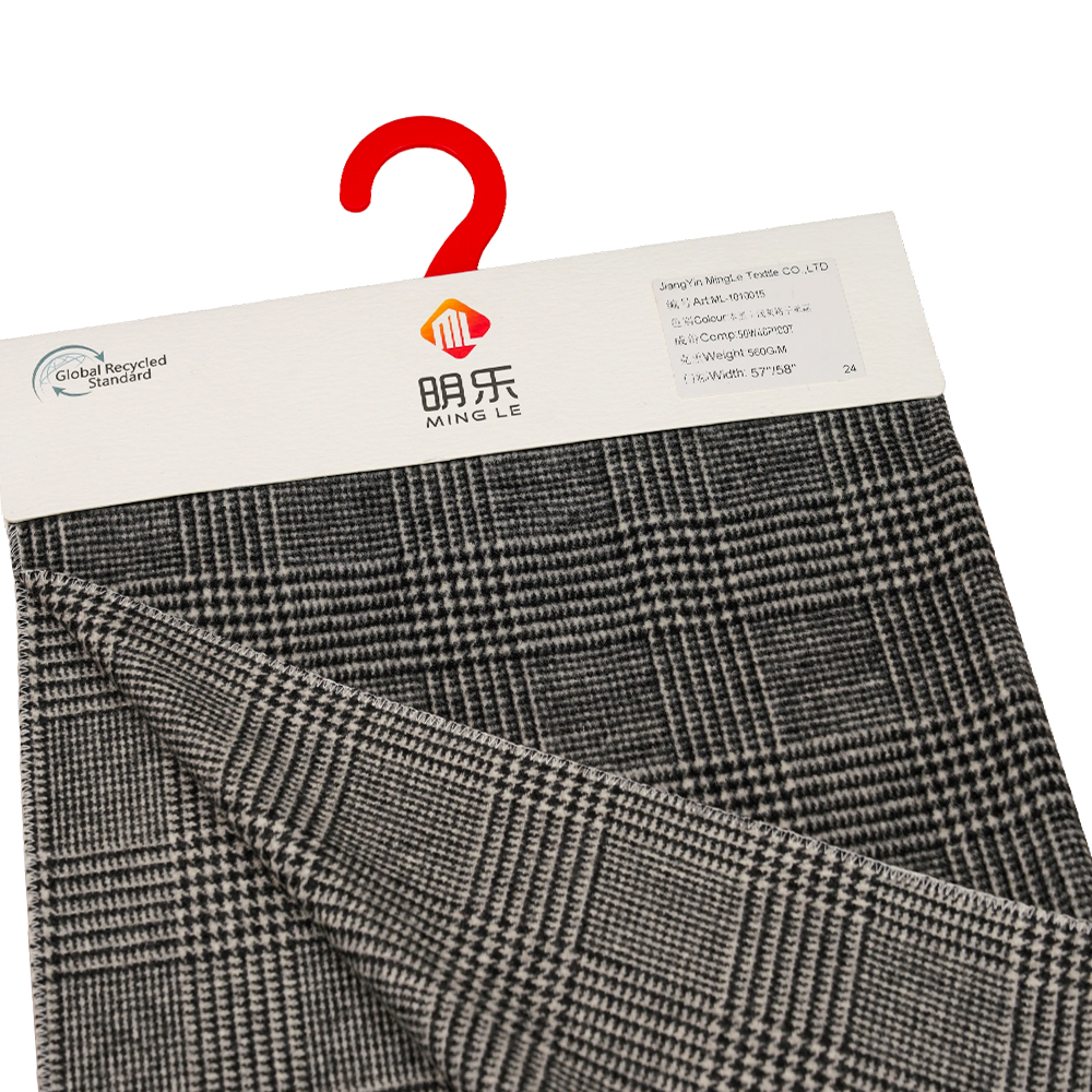 50% Wol, 40% Polyester, 10% Andere Vezels, 560G/M, Zwart + Lichtgrijs, Geruite Enkelzijdige Overcoating Wollen Stof, ML-1010015