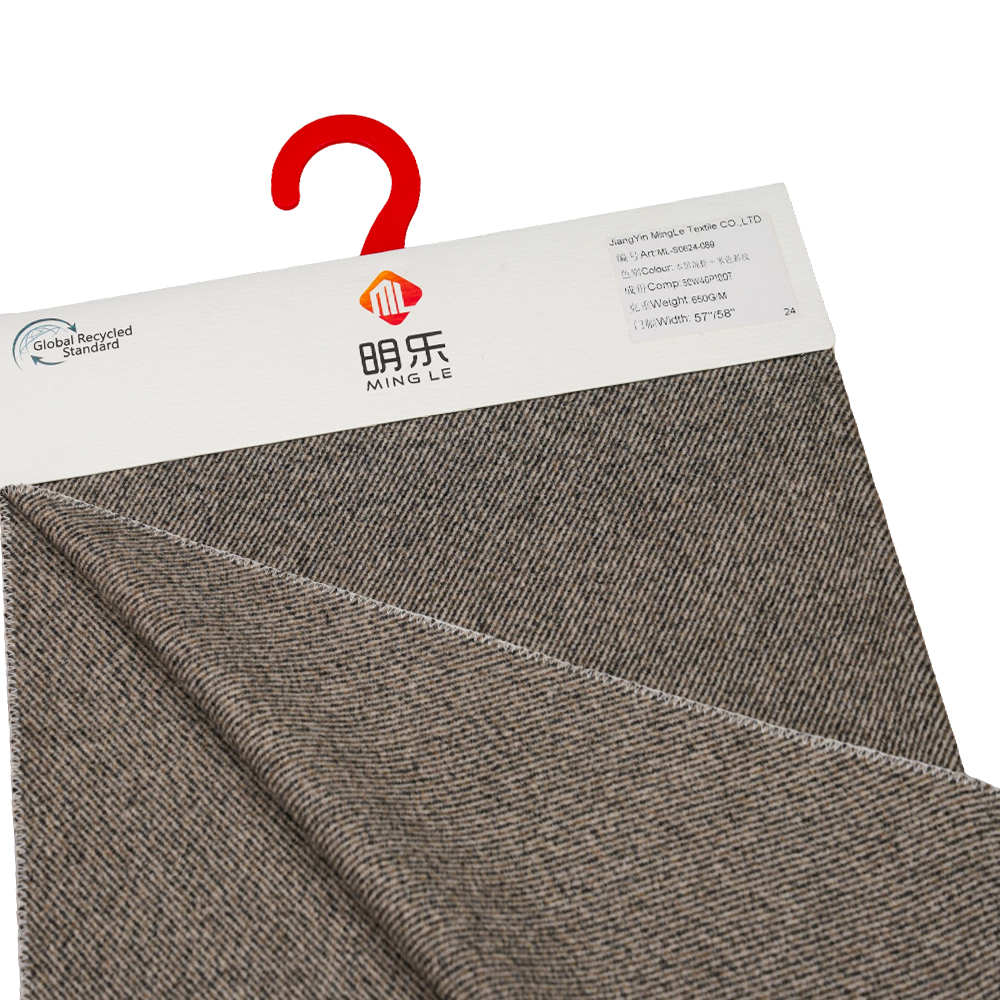 50% Wol, 40% Polyester, 10% Andere Vezels, 650G/M, Zwart Gemengd Bruin + Beigetwill, Melton Stof, ML-S0624-089