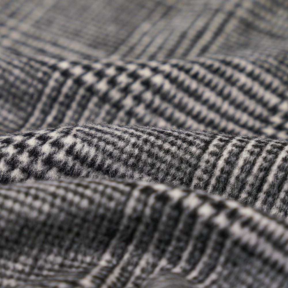 30% wol, 60% polyester, 10% andere vezels, 610 g/ml, zwart en wit, geruite enkelzijdige overcoatingstof, ML-20001