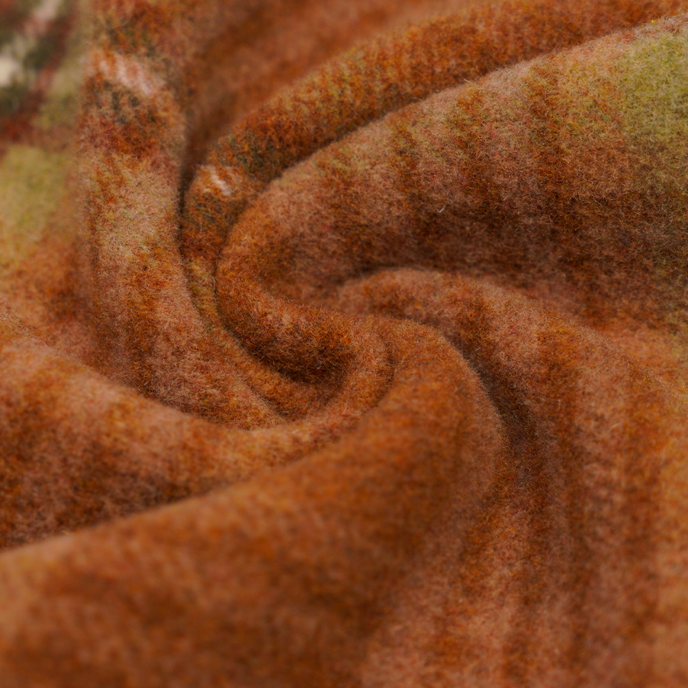 50% wol, 40% polyester, 10% andere vezels, 860 g/ml, bruin en geel geruit, fluwelen stof, ML-062142104