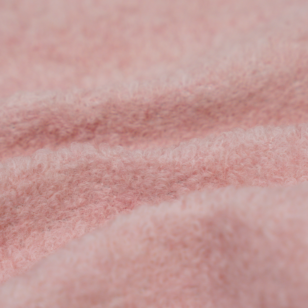 40% wol, 60% polyester, 700-740 g/ml, roze en wit, kleine visschubben lusgebreide wollen stof, ML-26-X082022